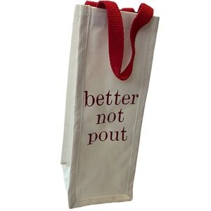 Wine Bottle Canvas Reusable Bag Christmas Better Not Pout Red White 13.5"